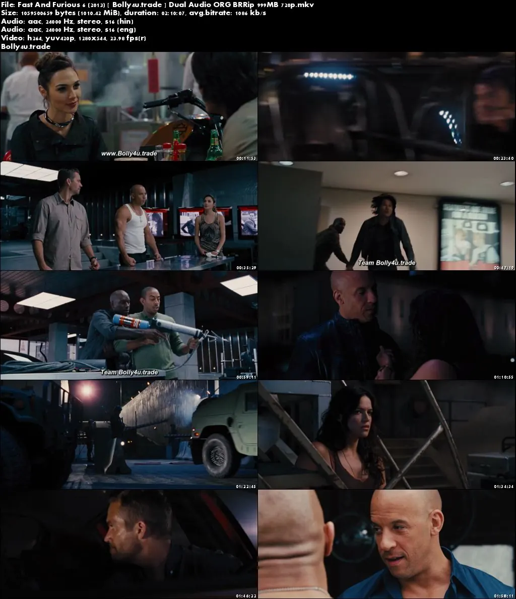 Fast And Furious 6 2013 BRRip 999Mb Hindi Dual Audio ORG 720p Download