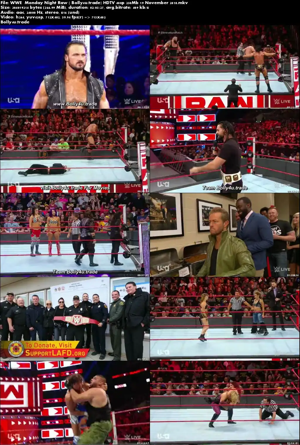 WWE Monday Night Raw HDTV 480p 350Mb 19 November 2018 Download