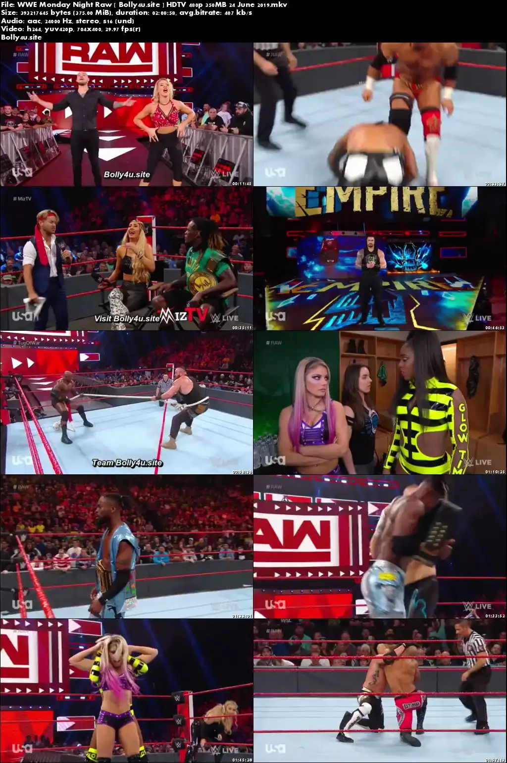 WWE Monday Night Raw HDTV 480p 350MB 24 June 2019 Download
