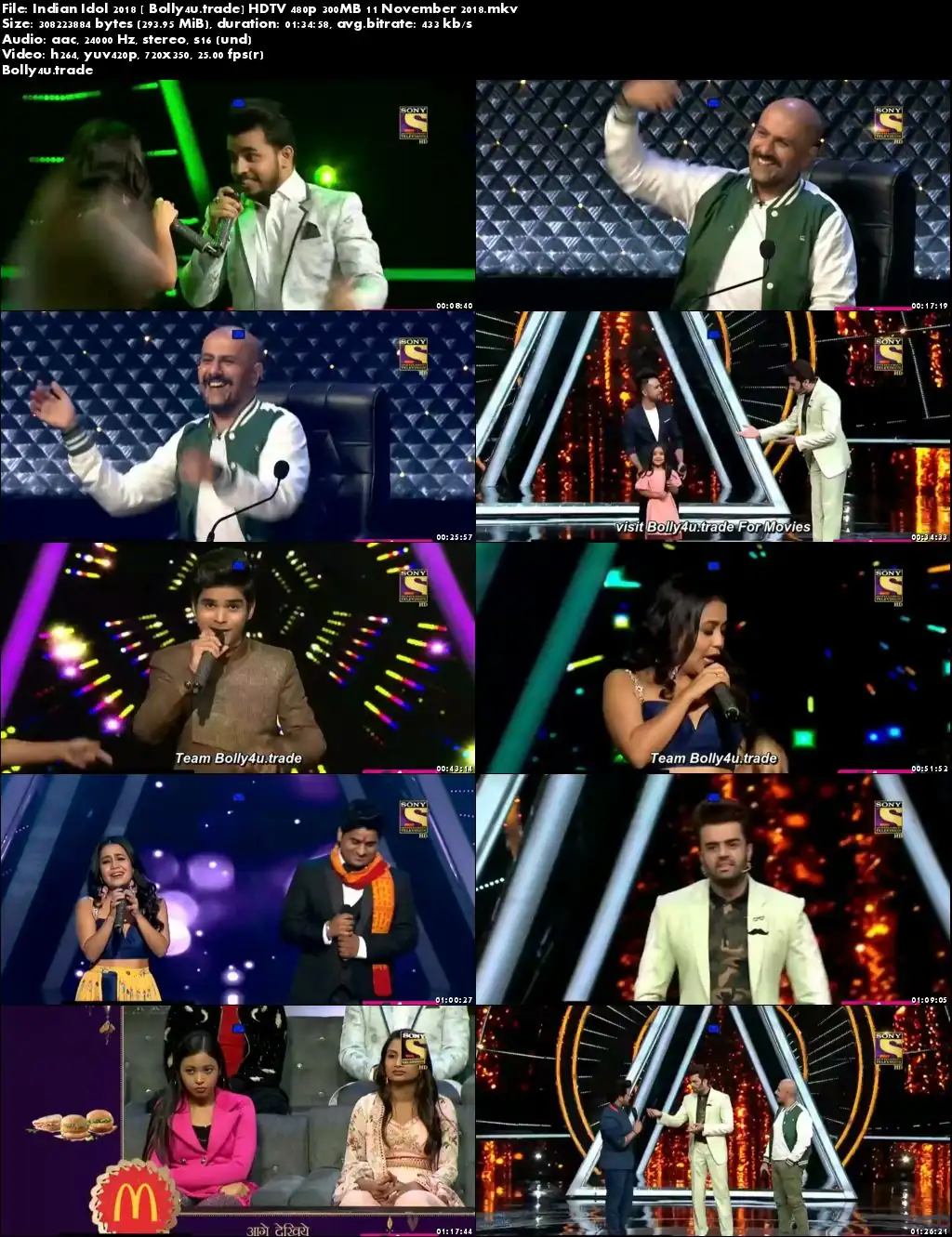 Indian Idol 2018 HDTV 480p 300MB 11 November 2018 Download
