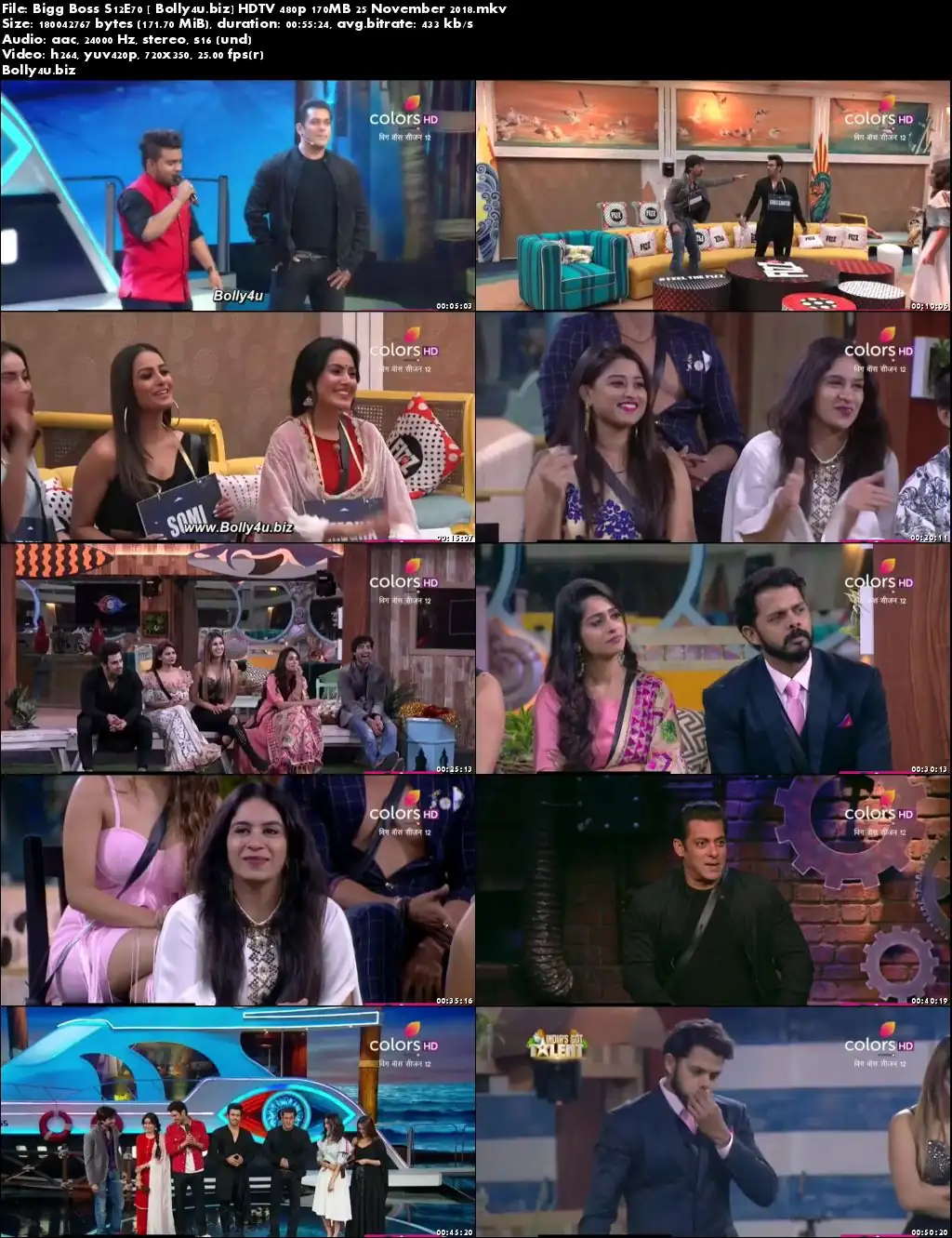 Bigg Boss S12E70 HDTV 480p 170MB 25 November 2018 Download