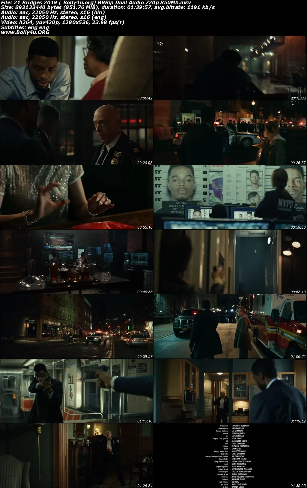 21 Bridges 2019 BRRip 300Mb Hindi Dual Audio 480p Download