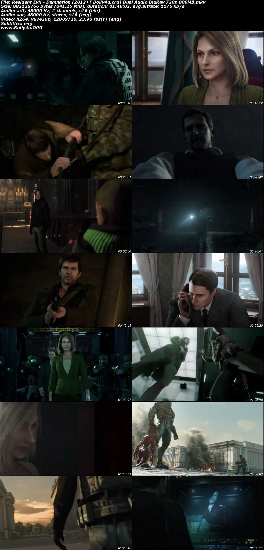 Resident Evil Damnation 2012 BluRay 300Mb Hindi Dual Audio 480p Download