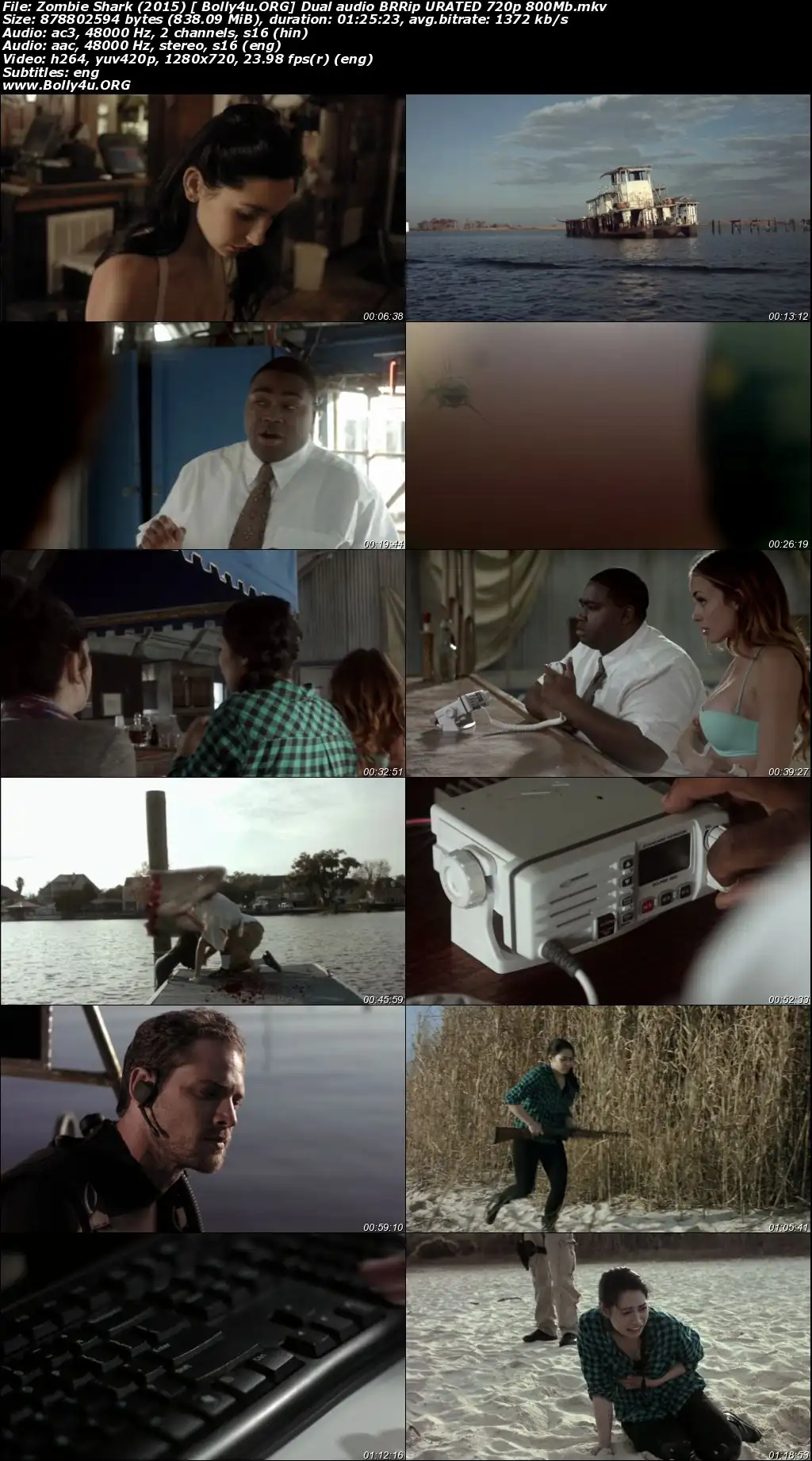 Zombie Shark 2015 BRRip 800Mb UNRATED Hindi Dual Audio 720p Download
