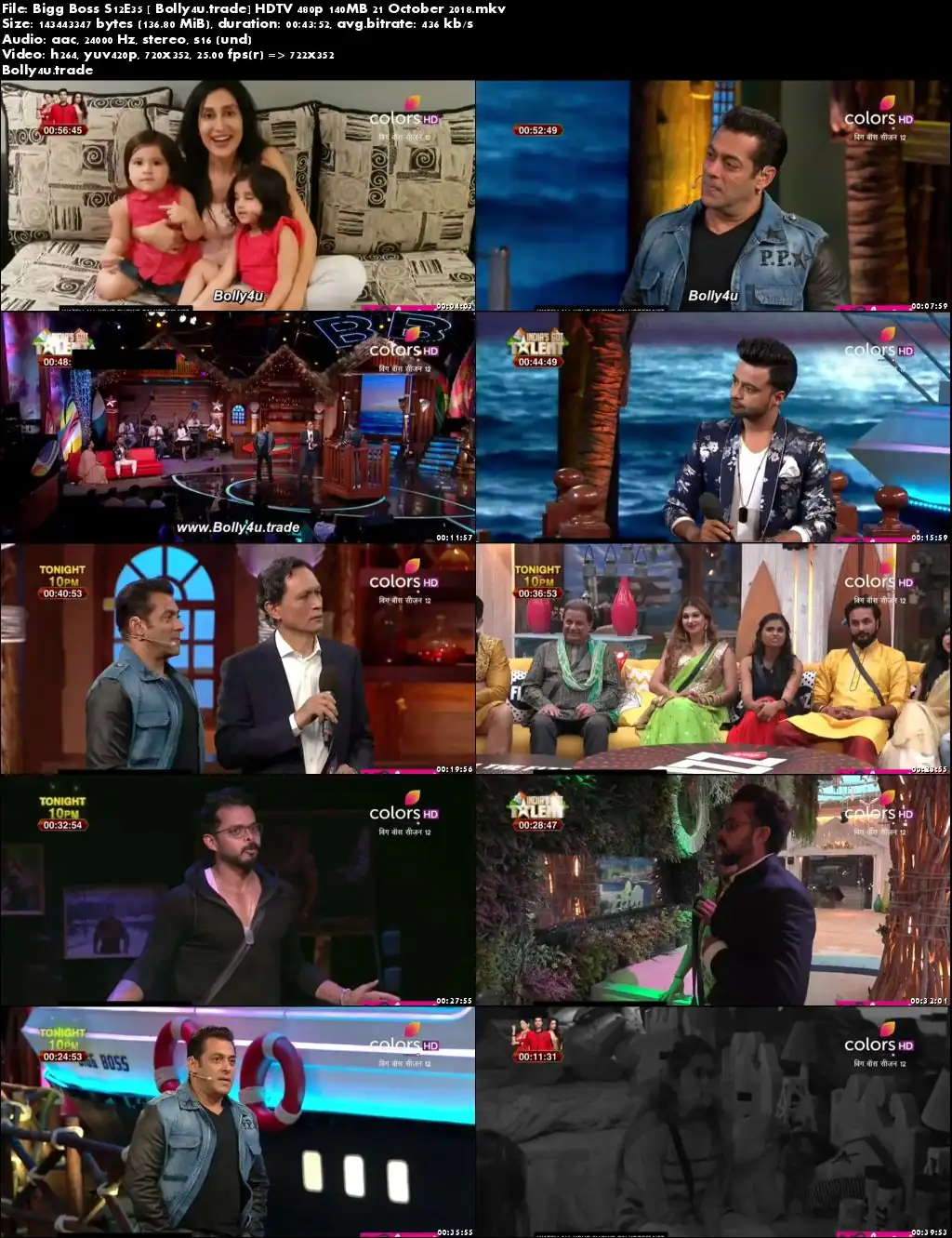 Bigg Boss S12E35 HDTV 480p 140MB 21 October 2018 Download