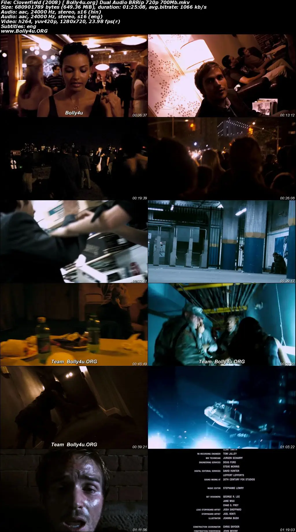 Cloverfield 2008 BRRip 300Mb Hindi Dual Audio 480p Download