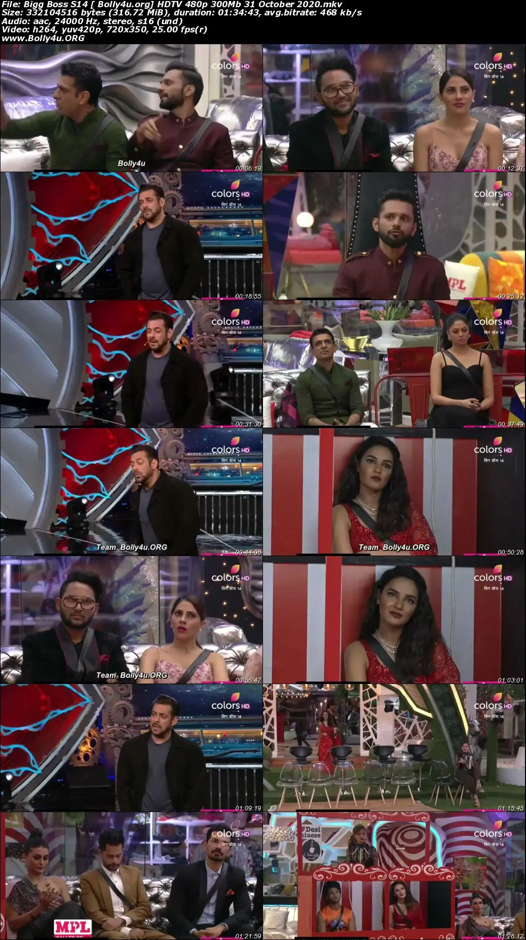 Bigg Boss S14 HDTV 480p 300Mb 31 October 2020 Download