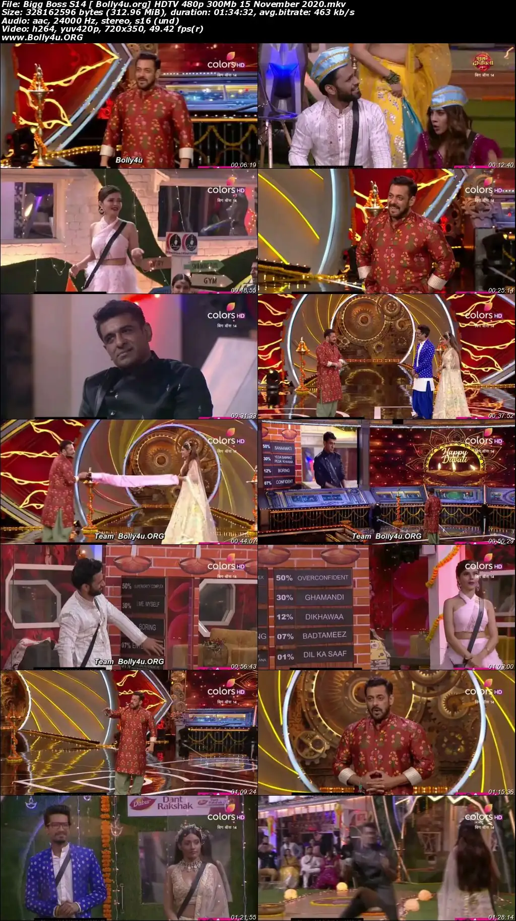 Bigg Boss S14 HDTV 480p 300Mb 15 November 2020 Download