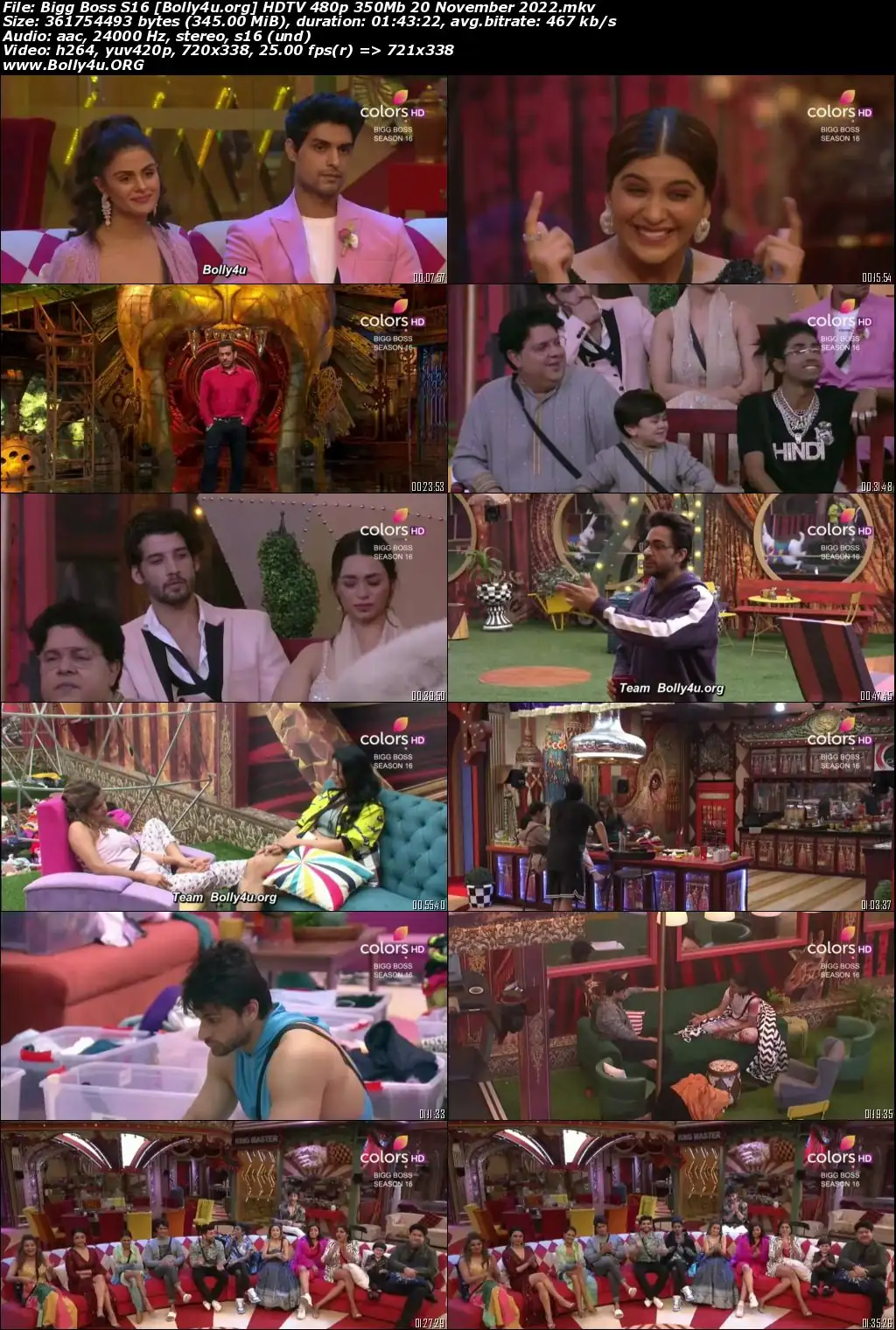 Bigg Boss S16 HDTV 480p 350Mb 20 November 2022 Download
