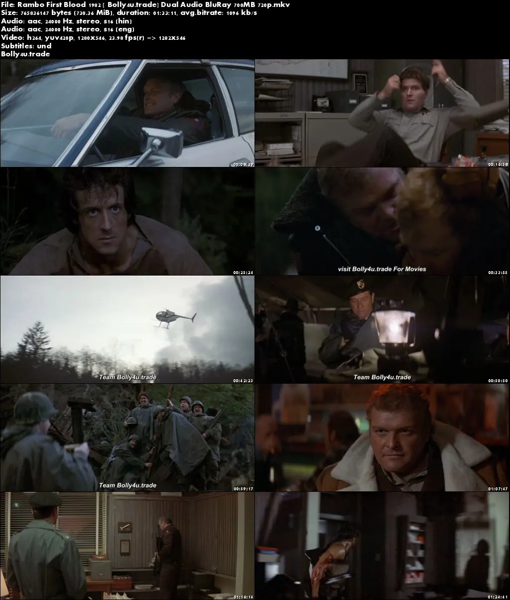 Rambo First Blood 1982 BluRay 700MB Hindi Dual Audio 720p Download