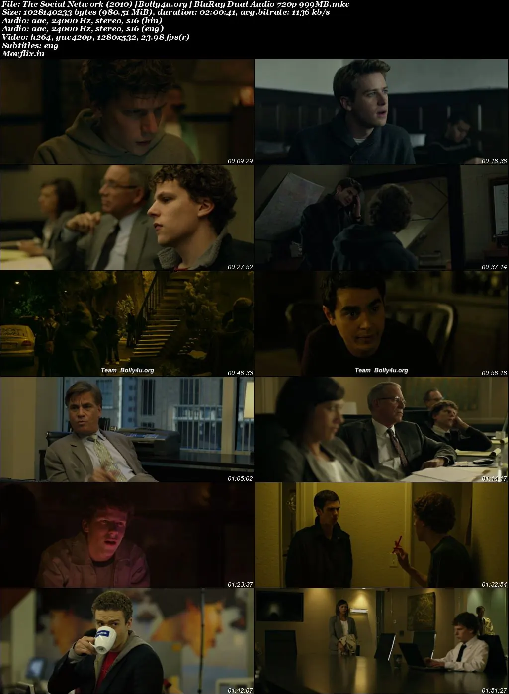 The Social Network 2010 BluRay Hindi Dual Audio ORG Full Movie Download 1080p  720p  480p