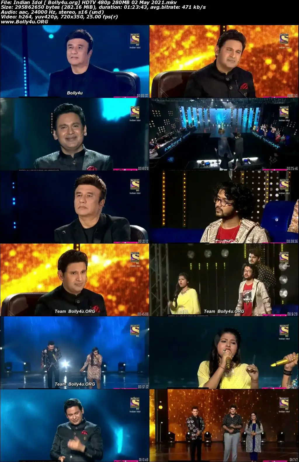 Indian Idol HDTV 480p 280MB 02 May 2021 Download