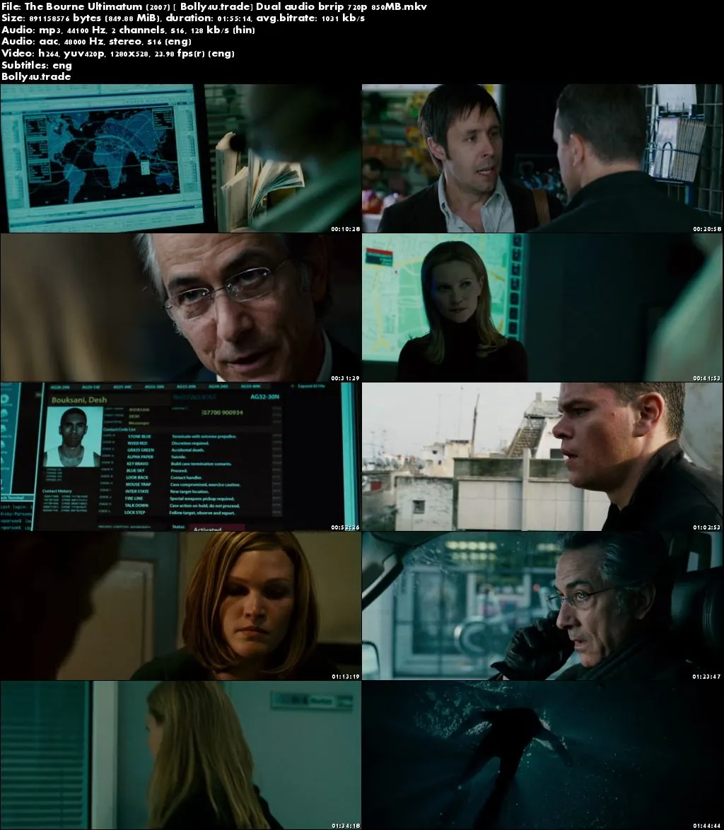 The Bourne Ultimatum 2007 BRRip 850Mb Hindi Dual Audio 720p download The Bourne Ultimatum 2007 BRRip 850Mb Hindi Dual Audio 720p download