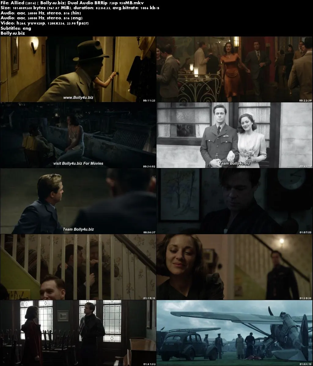 Allied 2016 BluRay 400MB UNCUT Hindi Dual Audio 480p ESub Download