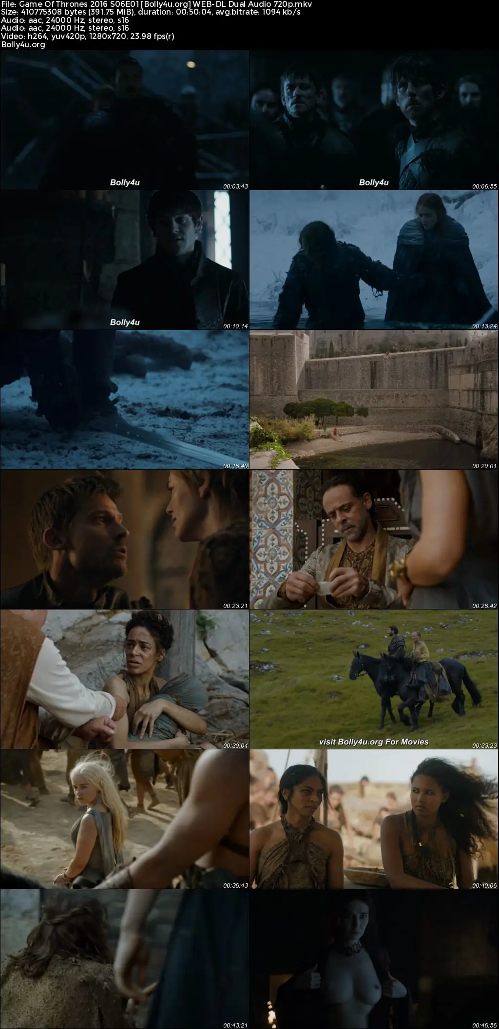 Game Of Thrones 2016 WEB-DL Hindi Dual Audio ORG S06 Complete Download 720p  480p