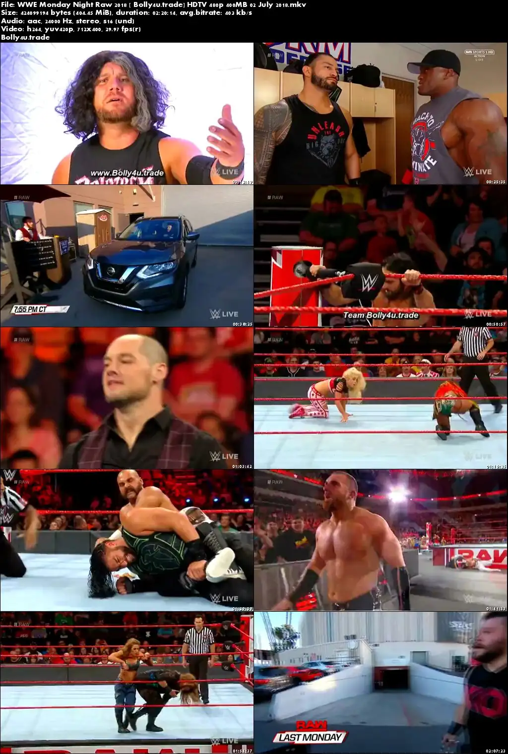 WWE Monday Night Raw 2018 HDTV 480p 400MB 02 July 2018 Download
