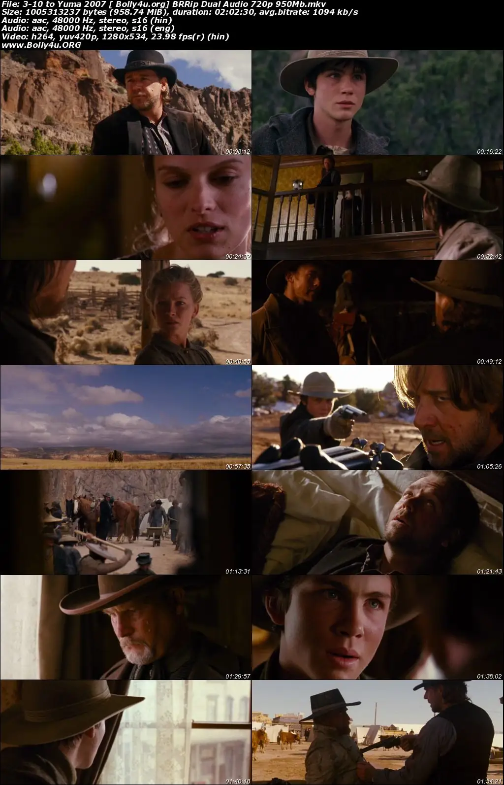 3:10 to Yuma 2007 BRRip 900MB Hindi Dubbed Dual Audio 720p Download