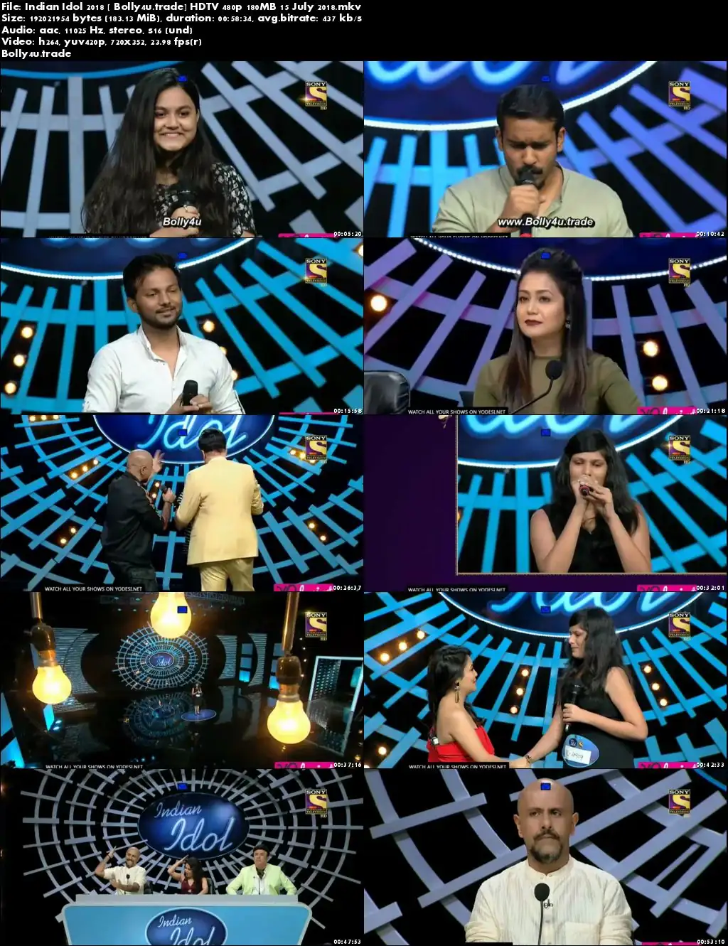 Indian Idol 2018 HDTV 480p 180MB 15 July 2018 Download