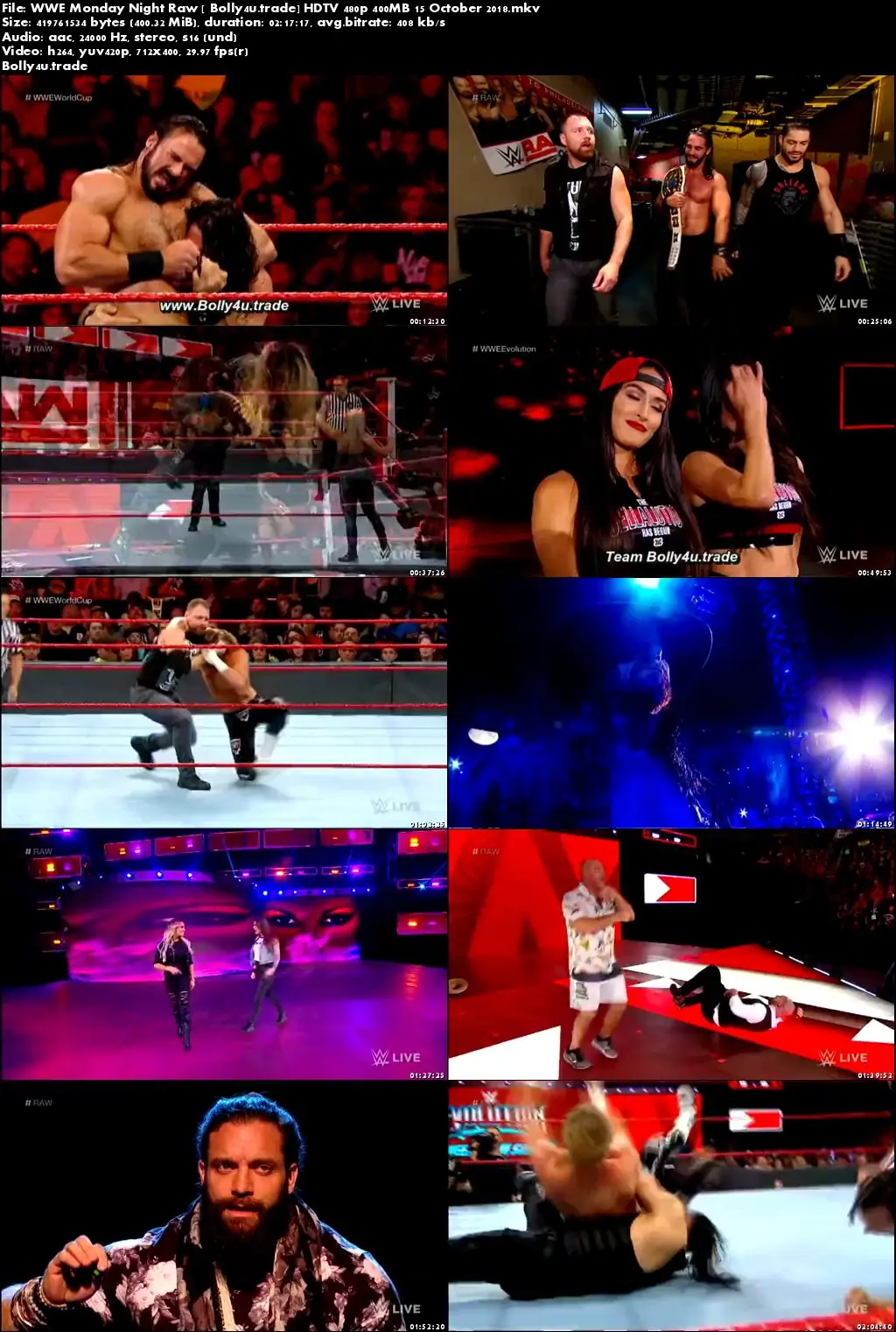 WWE Monday Night Raw HDTV 480p 400MB 15 October 2018 Download