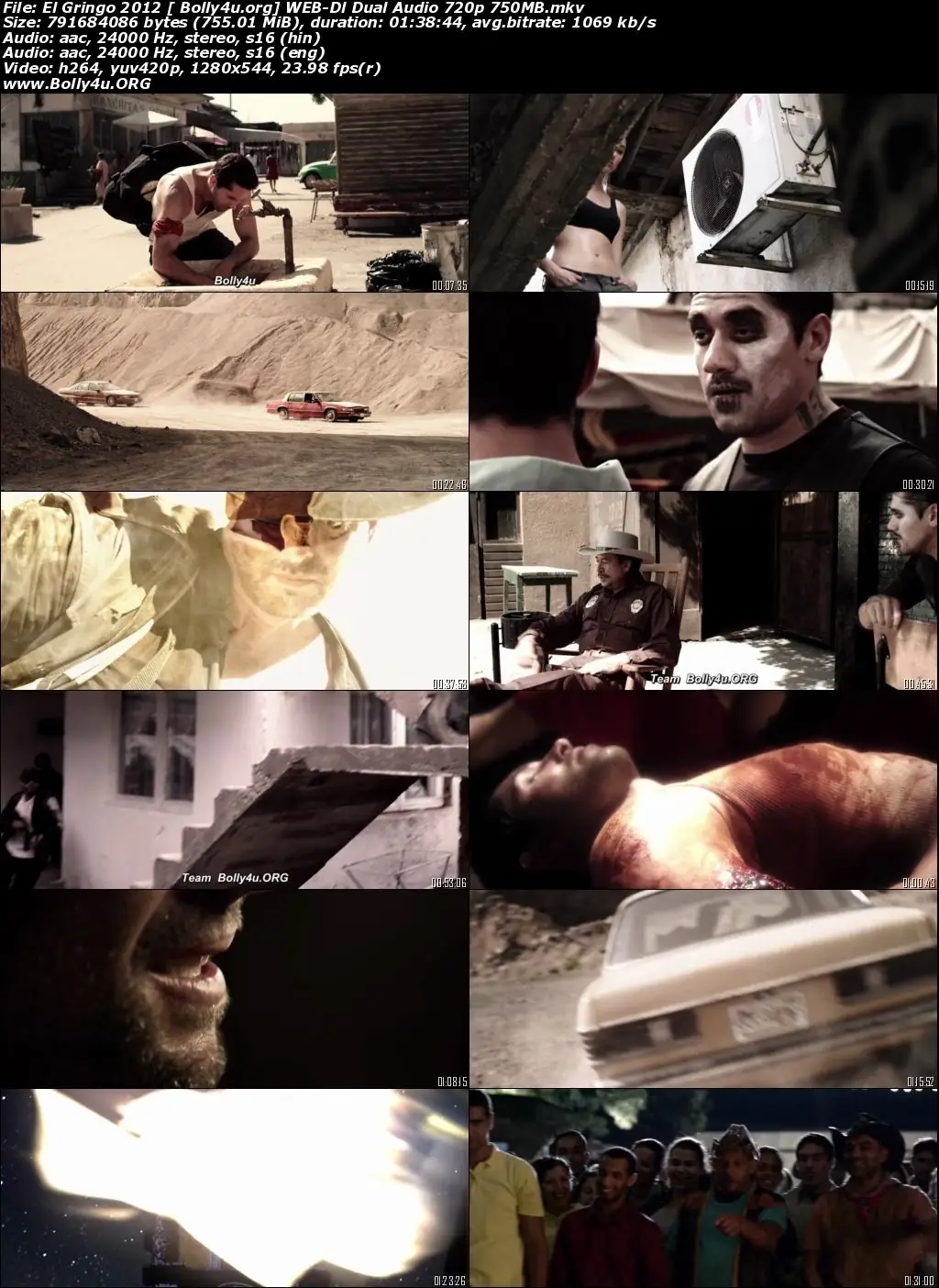 El Gringo 2012 BluRay 750Mb Hindi Dual Audio ORG 720p Download