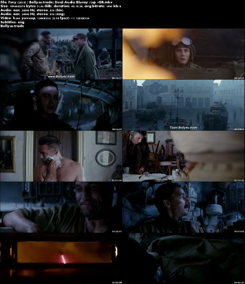 Fury 2014 BluRay 1GB Hindi Dubbed Dual Audio ORG 720p Download