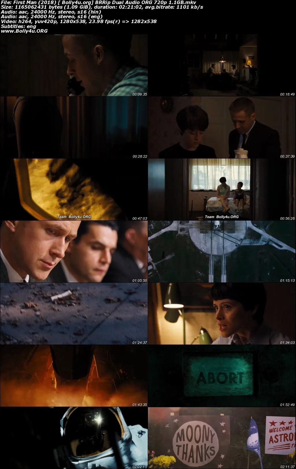 First Man 2018 BRRip 400Mb Hindi Dual Audio ORG 480p Download