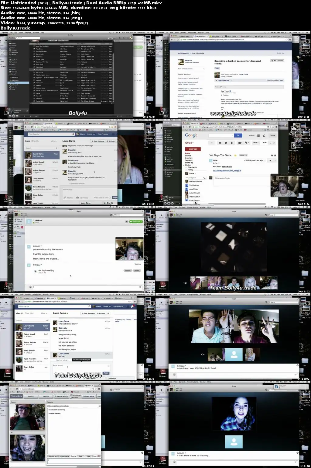 Unfriended 2014 BRRip 650MB Hindi Dual Audio 720p Download
