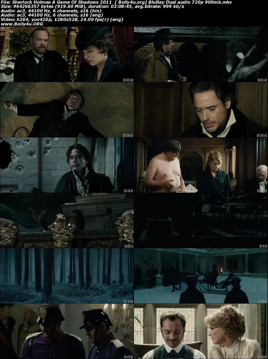 Sherlock Holmes A Game Of Shadows 2011 BRRip 400Mb Hindi Dual Audio 480p Download