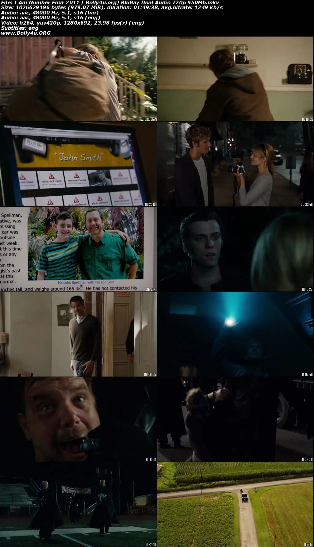 I Am Number Four 2011 BRRip 350MB Hindi Dual Audio 480p Download