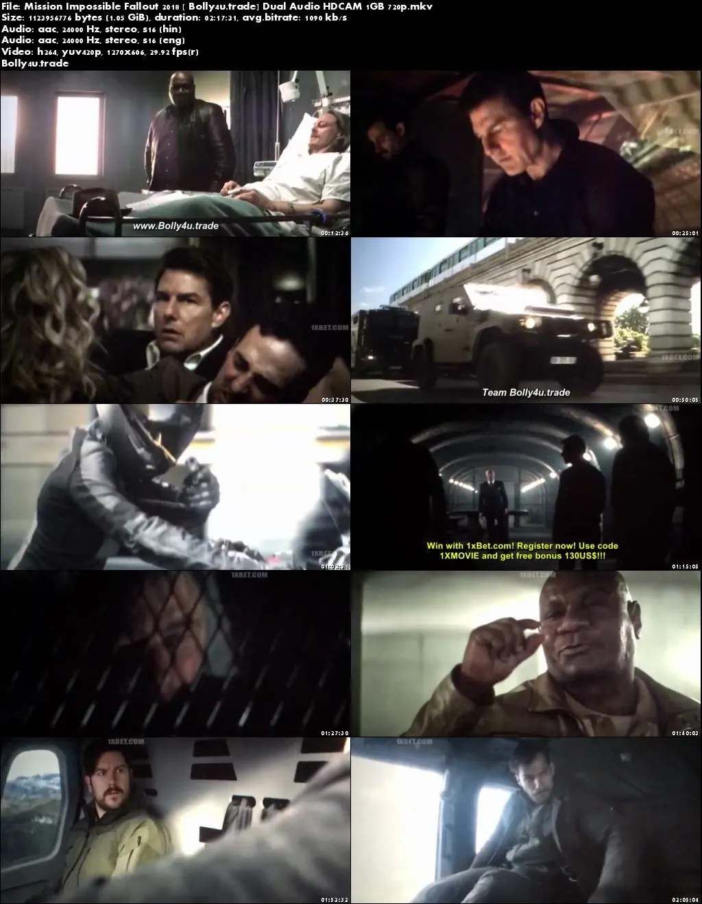 Mission Impossible Fallout 2018 HDCAM 400MB Hindi Dubbed Dual Audio 480p Download