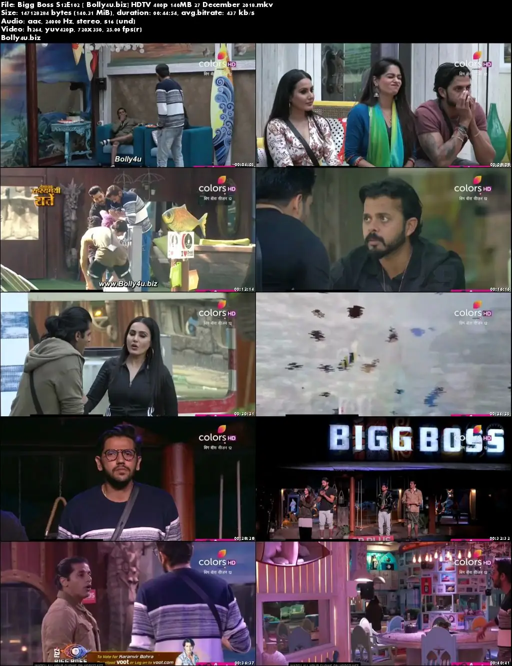 Bigg Boss S12E102 HDTV 480p 140MB 27 December 2018 Download