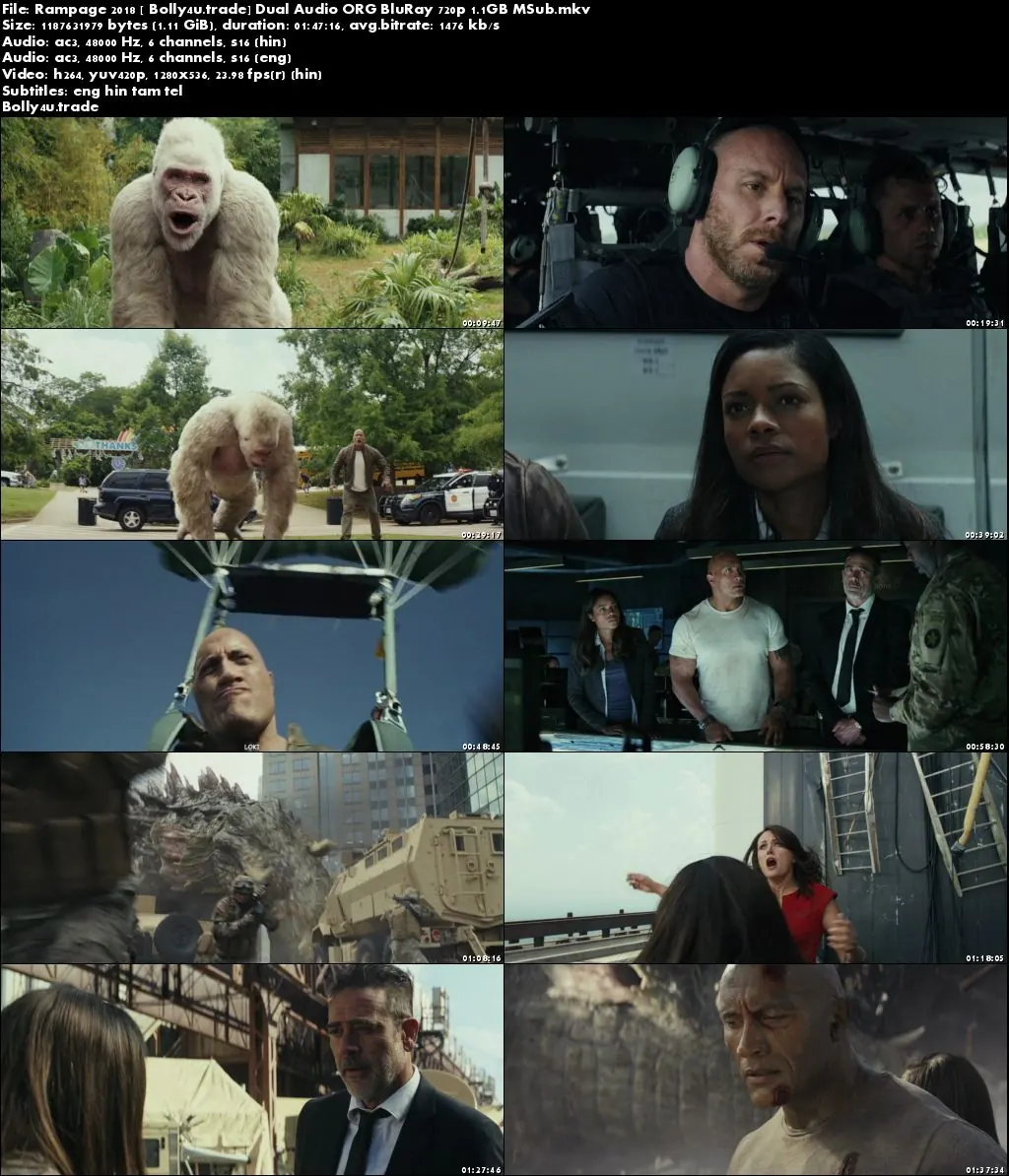 Rampage 2018 BluRay 350MB Hindi Dubbed Dual Audio ORG 480p ESub Download