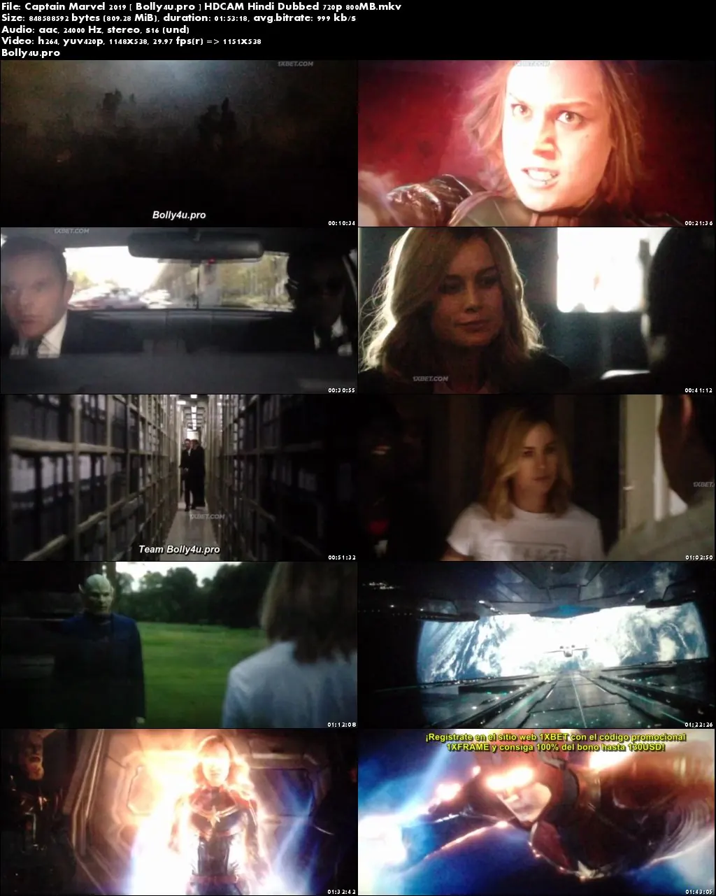 Captain Marvel 2019 HDCAM 350MB Hindi Dubbed 480p Download
