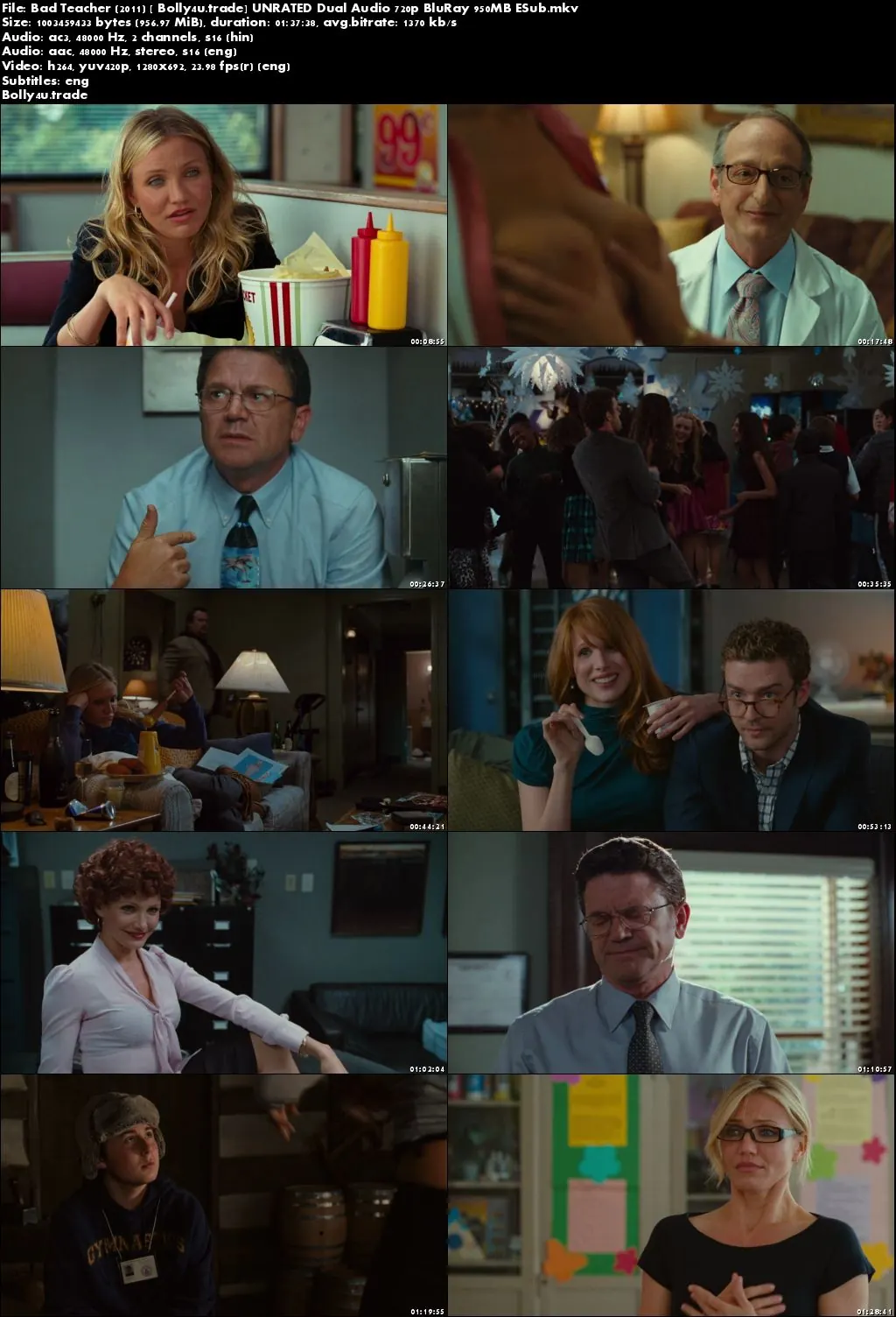 Bad Teacher 2011 BluRay 950MB UNRATED Hindi Dual Audio 720p ESub Download