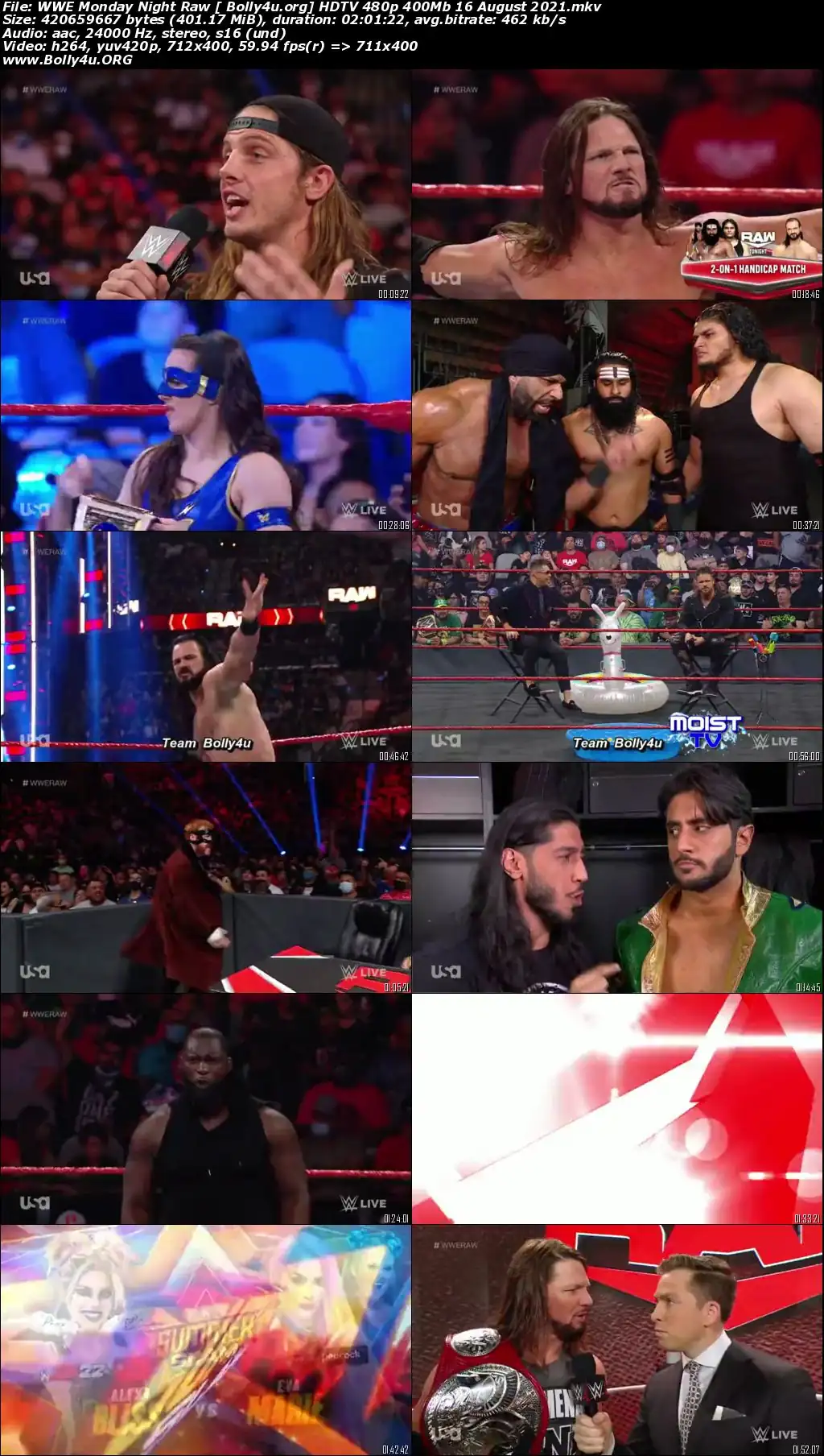 WWE Monday Night Raw HDTV 480p 400Mb 16 August 2021 Download