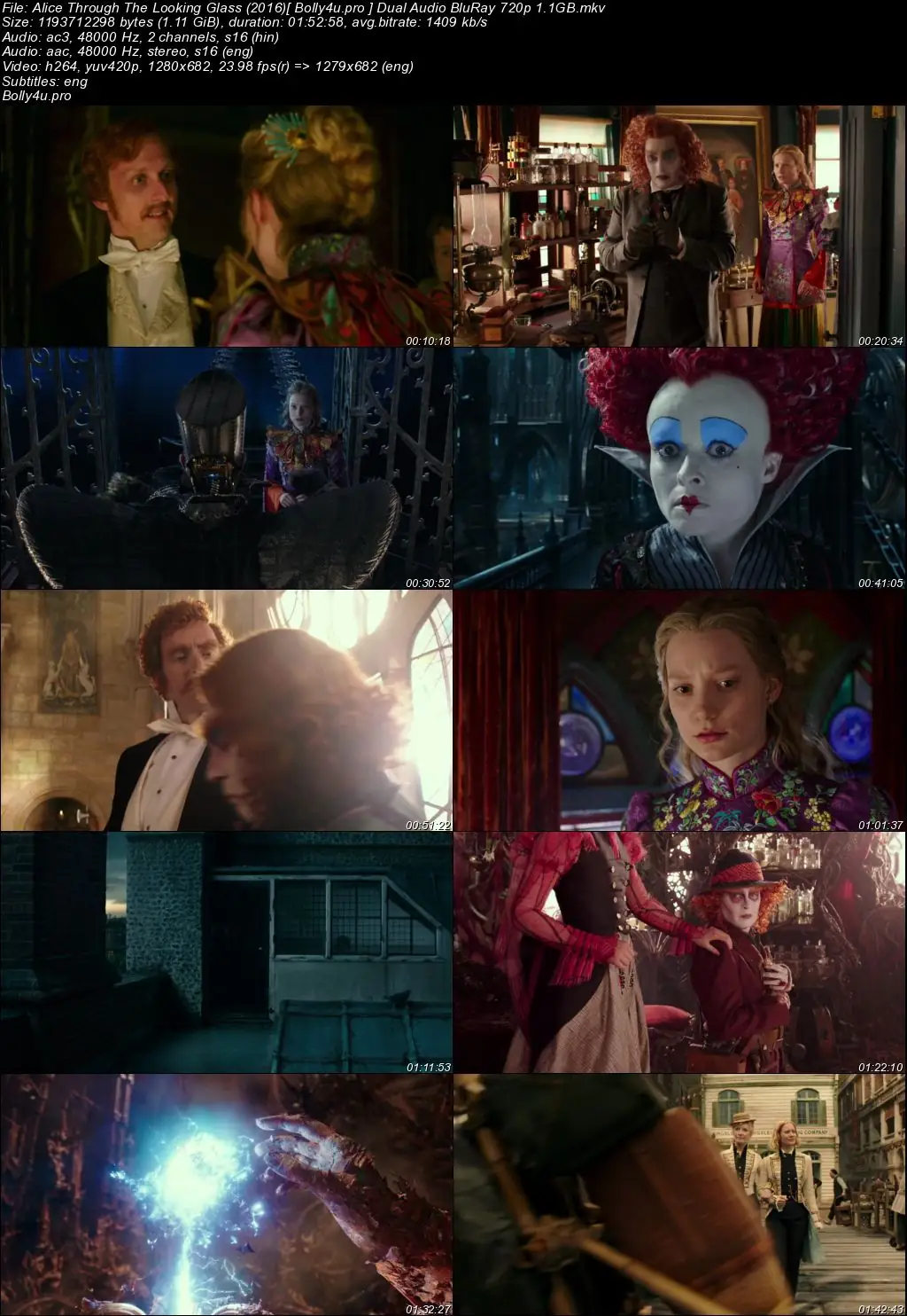 Alice Through The Looking Glass 2016 BRRip 1GB Hindi Dual Audio 720p ESub Download