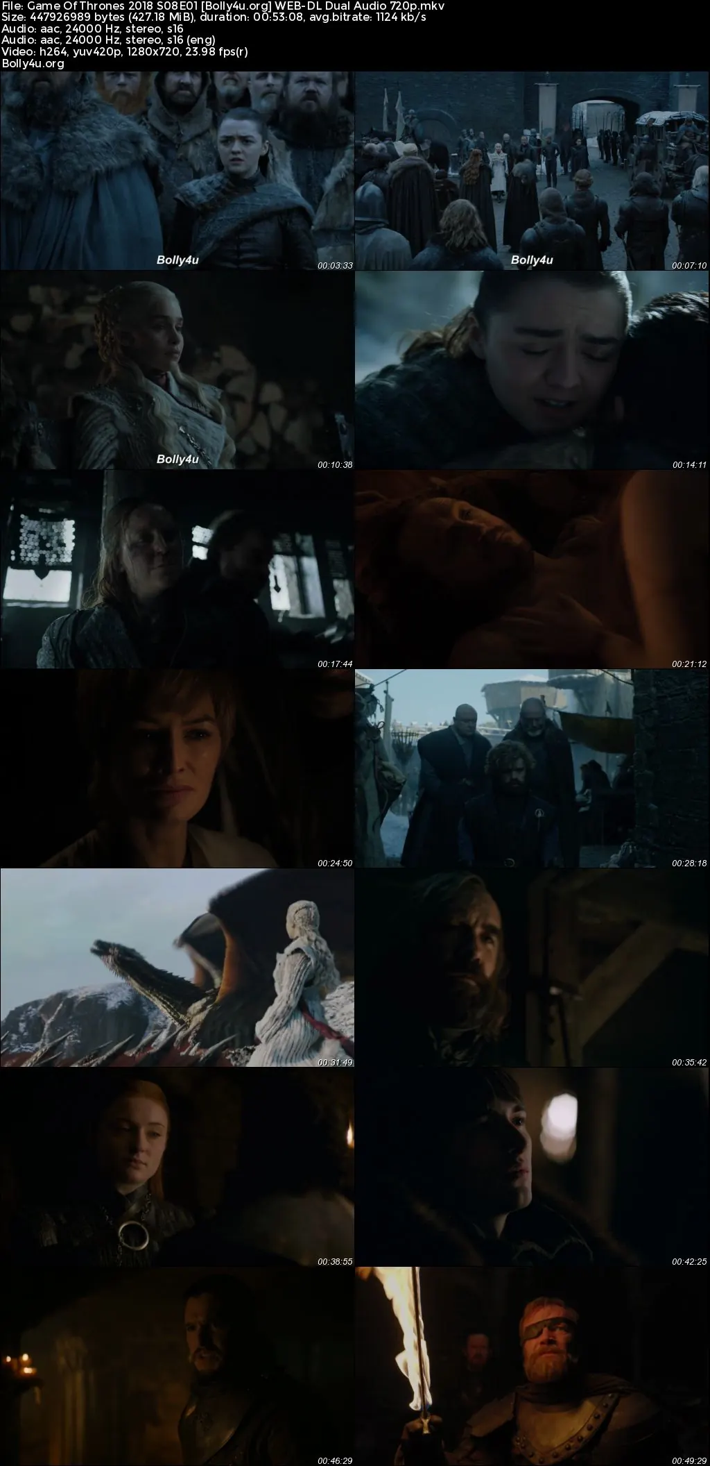 Game Of Thrones 2018 WEB-DL Hindi Dual Audio ORG S08 Complete Download 720p  480p