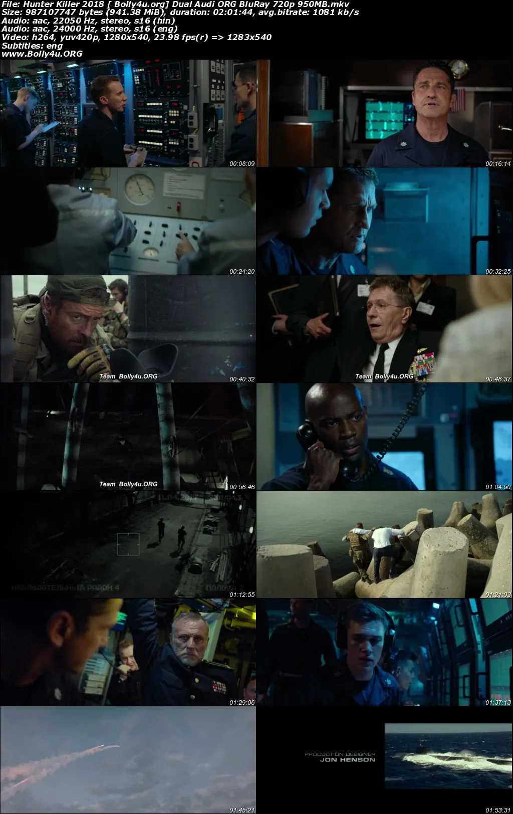 Hunter Killer 2018 BluRay 950MB Hindi Dual Audi ORG 720p Download