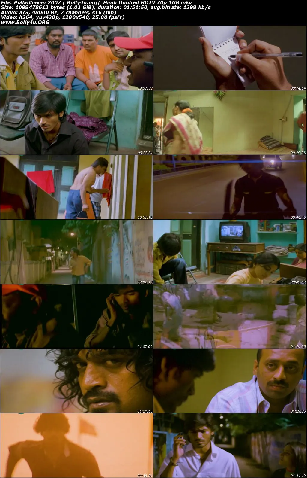 Polladhavan 2007 HDTV 1GB Hindi Dubbed 720p Download