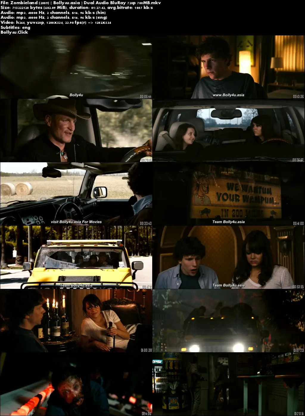 Zombieland 2009 BluRay 700Mb Hindi Dual Audio 720p Download