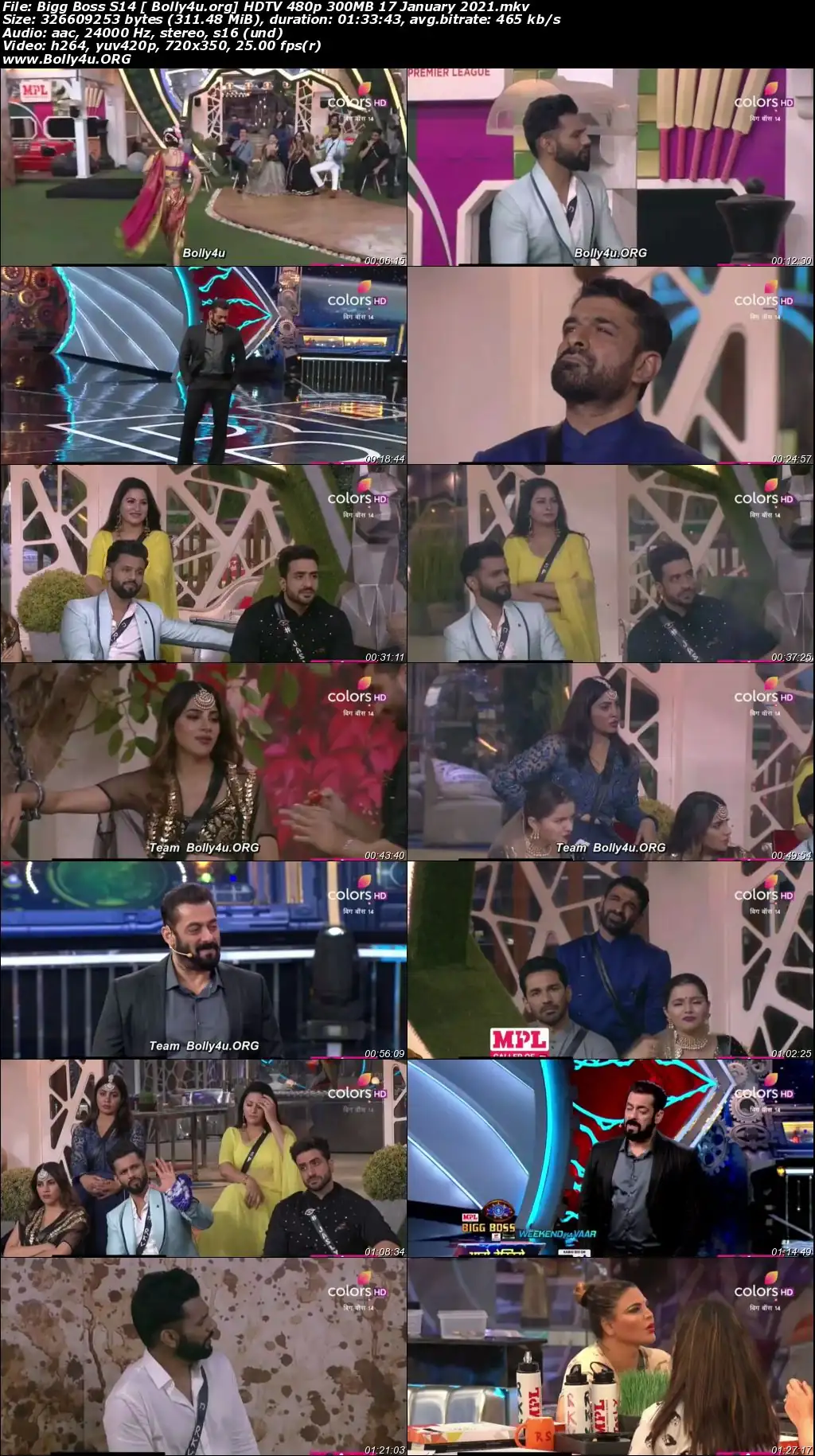 Bigg Boss S14 HDTV 480p 300MB 17 January 2021 Download
