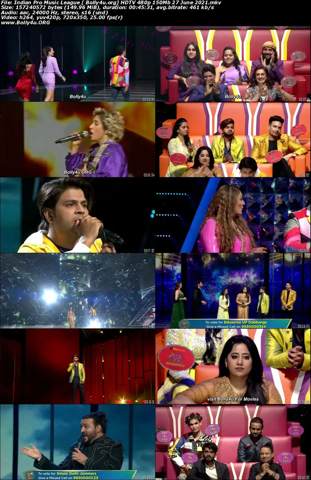 Indian Pro Music League HDTV 480p 150Mb 27 June 2021 Download