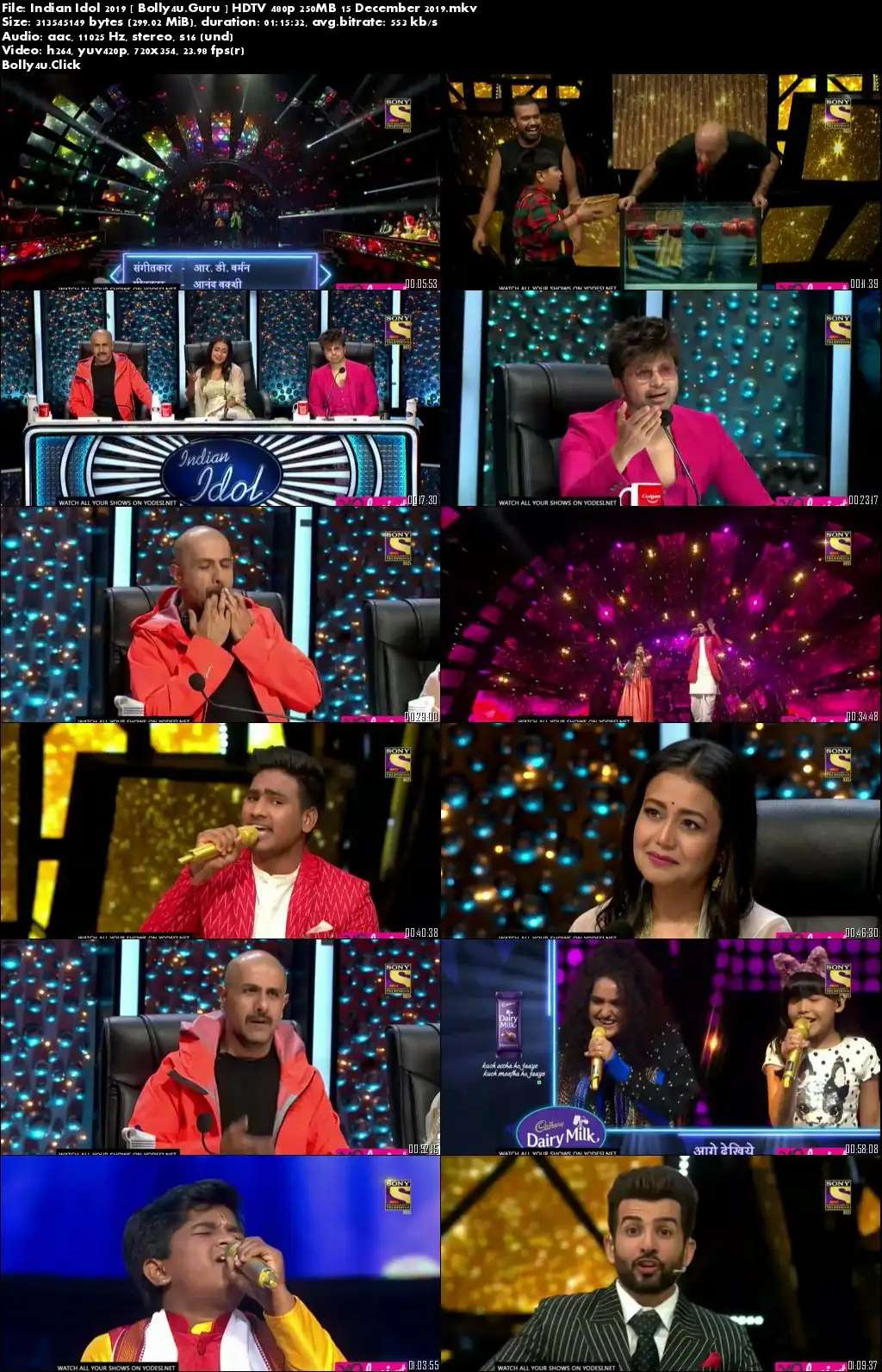 Indian Idol 2019 HDTV 480p 250MB 15 December 2019 Download