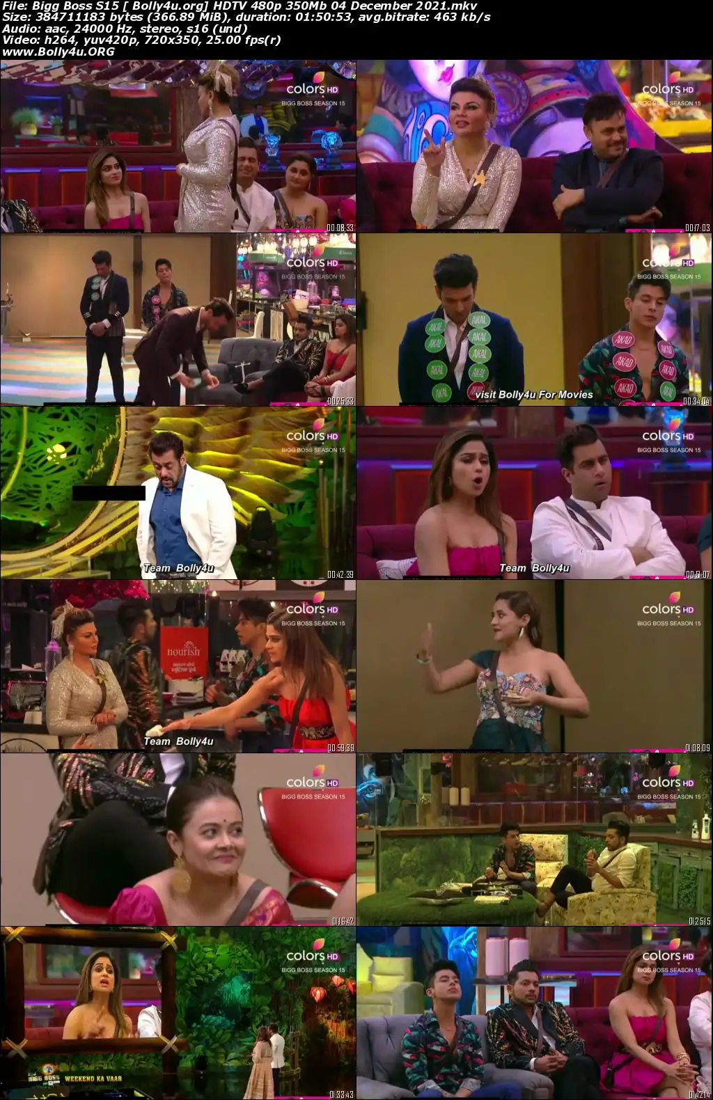 Bigg Boss S15 HDTV 480p 350Mb 04 December 2021 Download