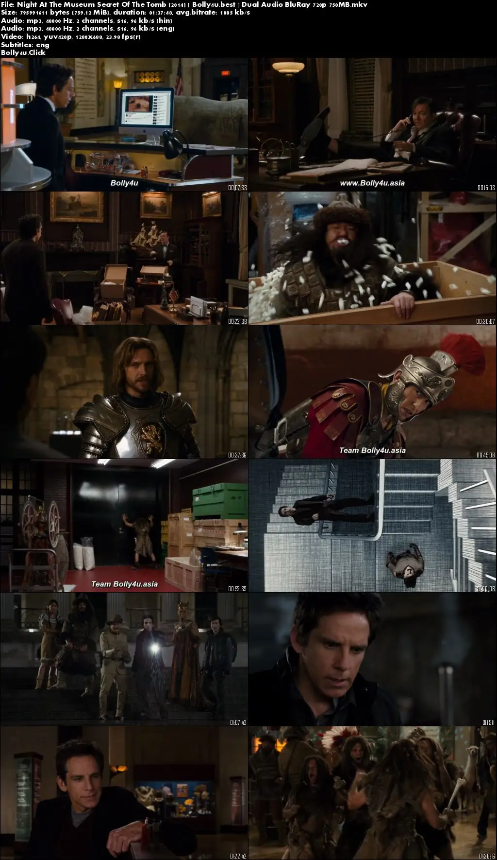 Night At The Museum Secret Of The Tomb 2014 BluRay 300Mb Hindi Dual Audio 480p Download