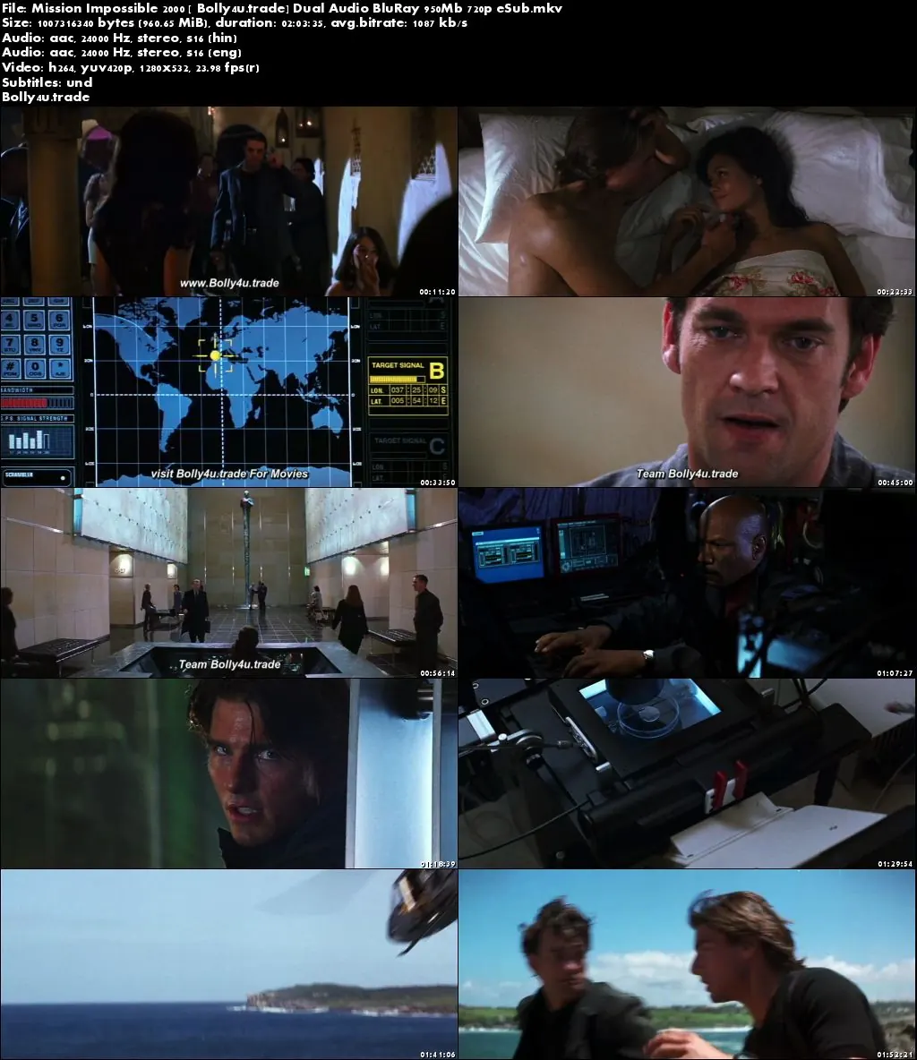 Mission Impossible II 2000 BluRay 950Mb Hindi Dual Audio 720p ESub Download