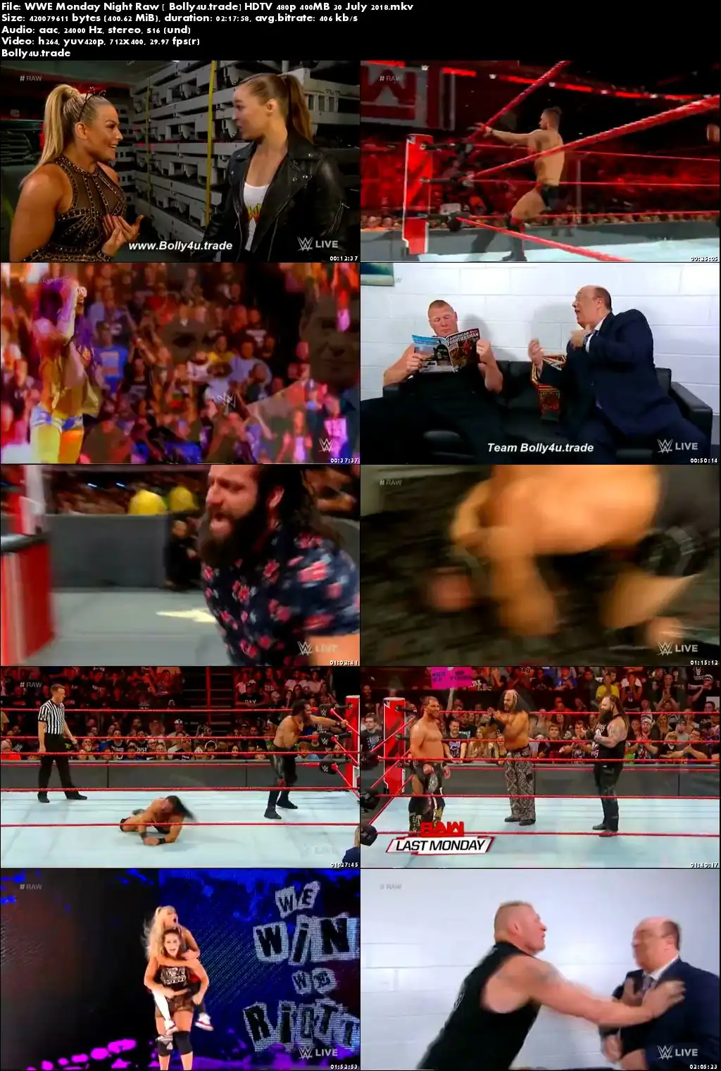 WWE Monday Night Raw HDTV 480p 400MB 30 July 2018 Download