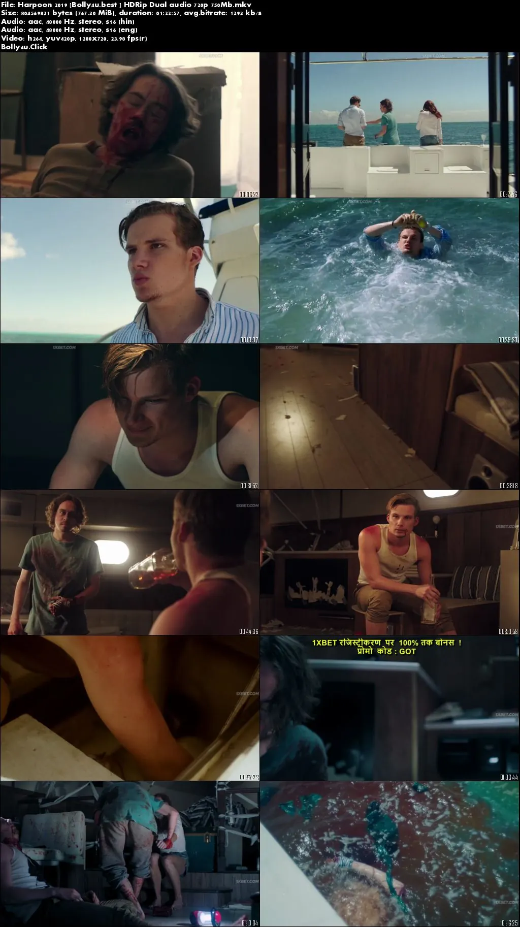 Harpoon 2019 HDRip 750MB Hindi Dual Audio 720p Download