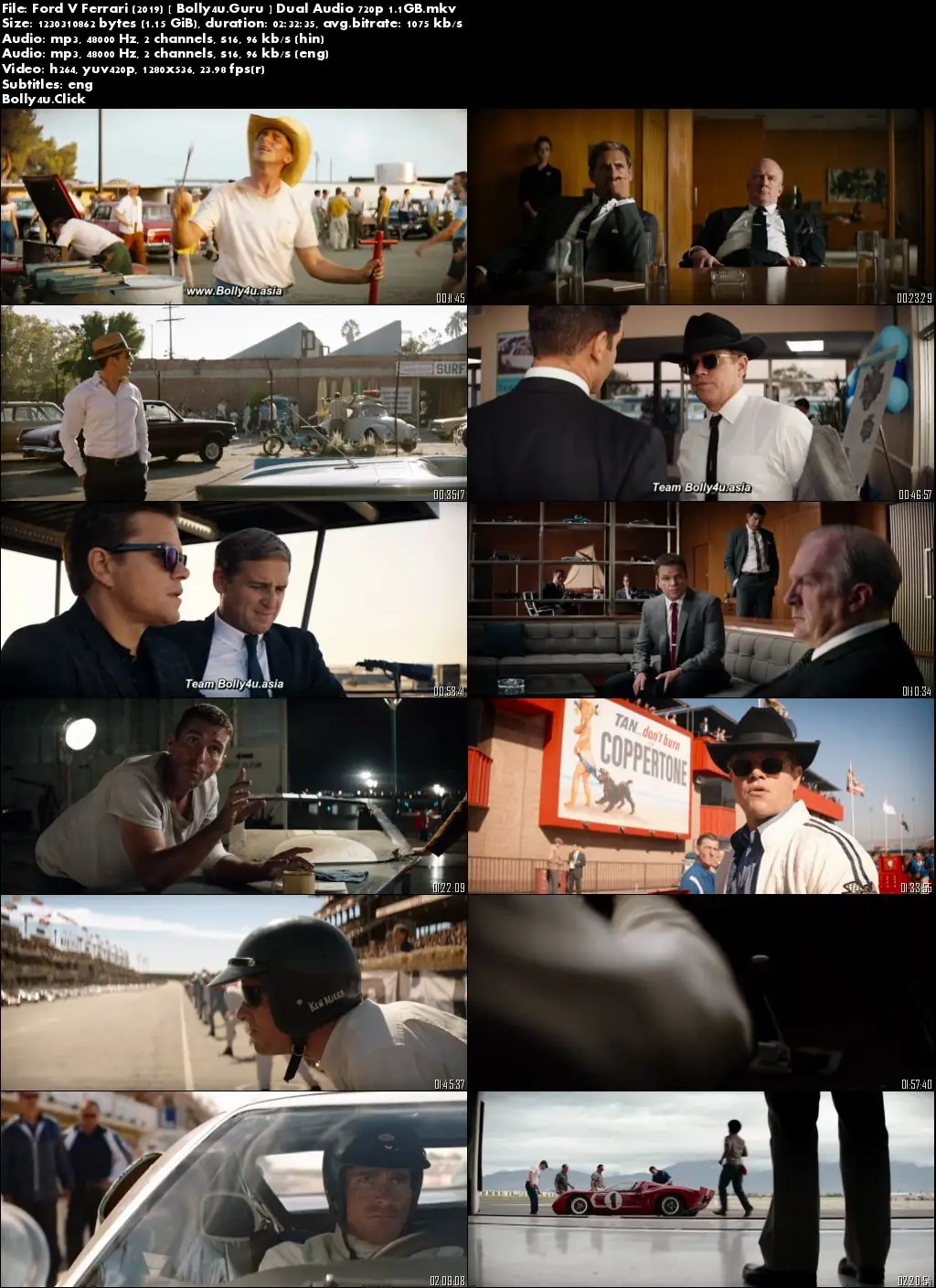 Ford V Ferrari 2019 BRRip 1.1GB Hindi Dual Audio ORG 720p Download