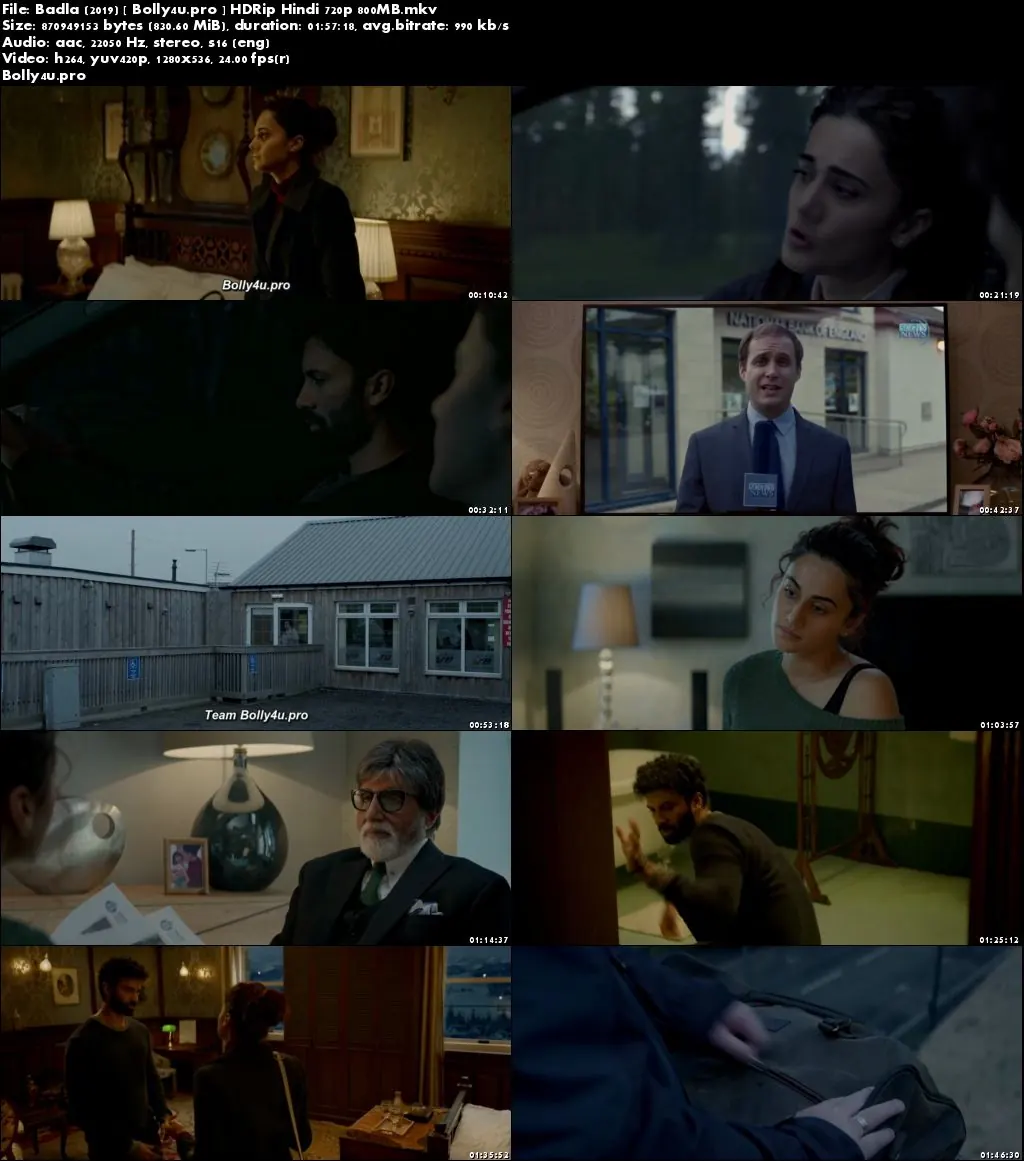 Badla 2019 HDRip 800Mb Full Hindi Movie Download 720p